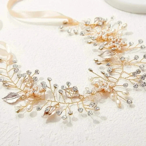 Heandmade Bridal set  Hairpiece, Necklace, earrings and Bridal sash main image 4